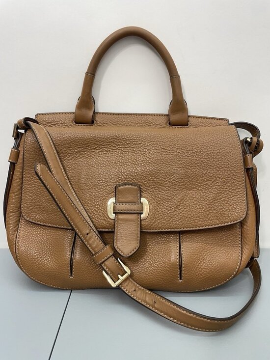 Michael Kors Handbags - Michael Kors Romy Leather Crossbody Bag Saddle Messenger Pebbled‎ Leather Brown